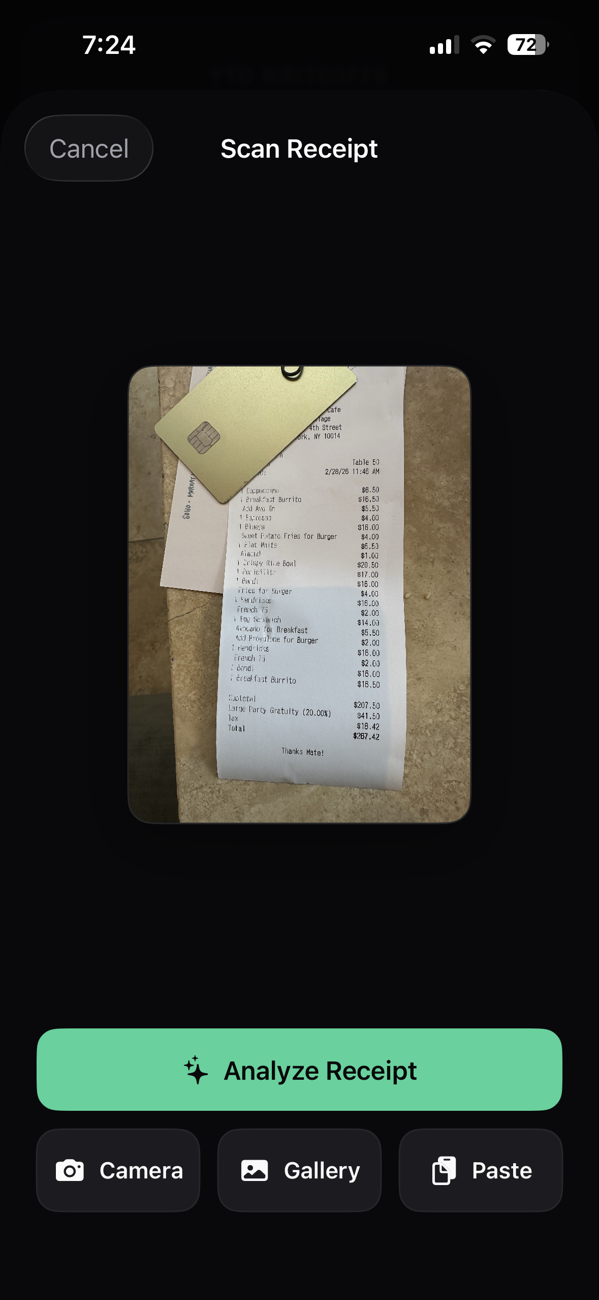 Scan a receipt with your camera